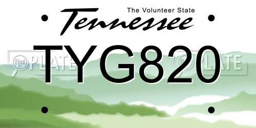 TYG820 Tennessee License Plate