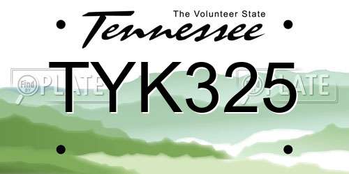 TYK325 Tennessee License Plate