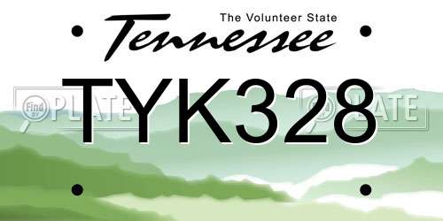 TYK328 Tennessee License Plate
