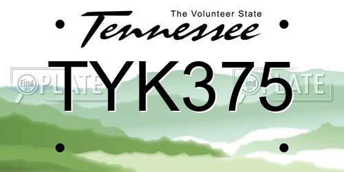 TYK375 Tennessee License Plate