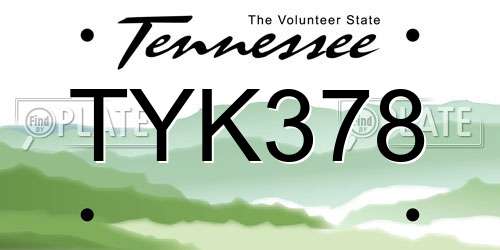 TYK378 Tennessee License Plate