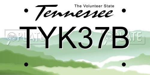 TYK37B Tennessee License Plate