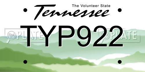TYP922 Tennessee License Plate