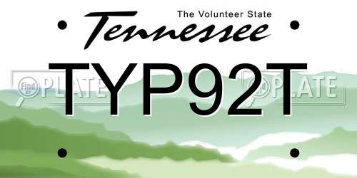 TYP92T Tennessee License Plate
