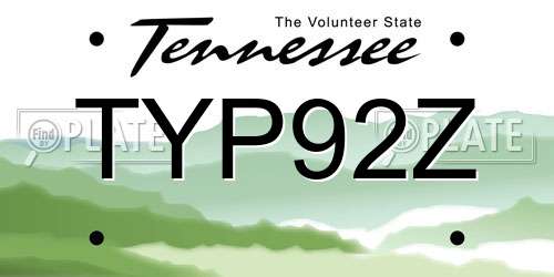 TYP92Z Tennessee License Plate