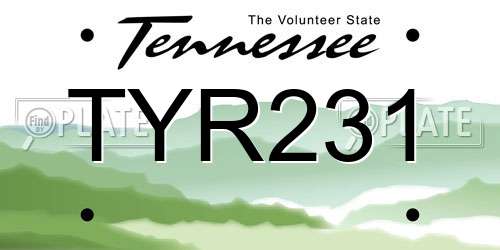 TYR231 Tennessee License Plate