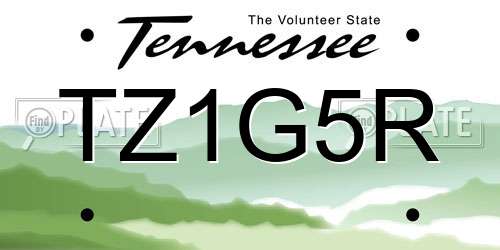 TZ1G5R Tennessee License Plate