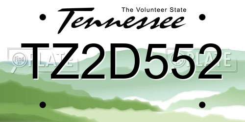 TZ2D552 Tennessee License Plate