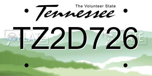 TZ2D726 Tennessee License Plate