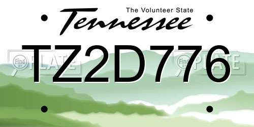 TZ2D776 Tennessee License Plate