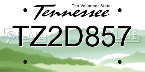 TZ2D857 Tennessee License Plate