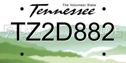 TZ2D882 Tennessee License Plate