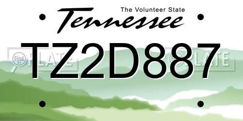 TZ2D887 Tennessee License Plate