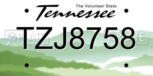 TZJ8758 Tennessee License Plate