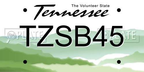TZSB45 Tennessee License Plate