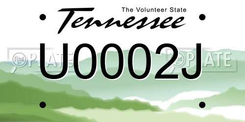 U0002J Tennessee License Plate