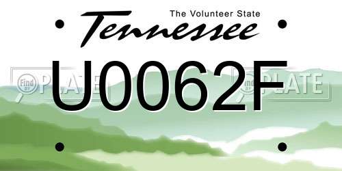 U0062F Tennessee License Plate