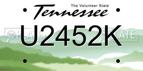 U2452K Tennessee License Plate