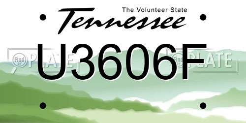 U3606F Tennessee License Plate