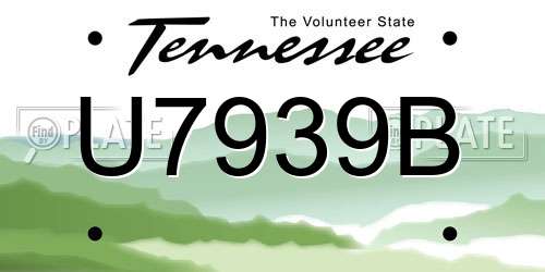 U7939B Tennessee License Plate