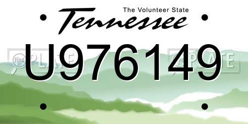 U976149 Tennessee License Plate