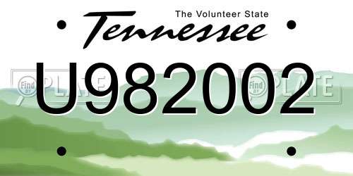 U982002 Tennessee License Plate