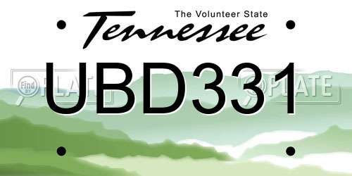 UBD331 Tennessee License Plate