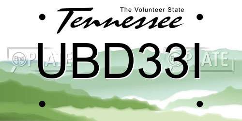 UBD33I Tennessee License Plate