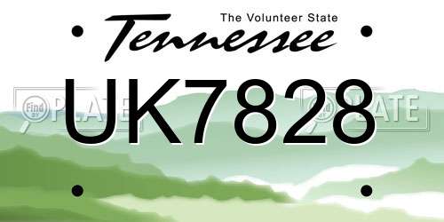 UK7828 Tennessee License Plate