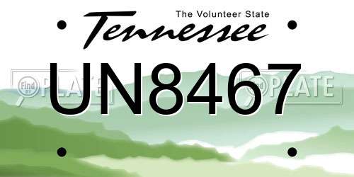 UN8467 Tennessee License Plate
