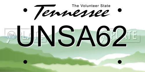 UNSA62 Tennessee License Plate