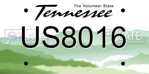 US8016 Tennessee License Plate