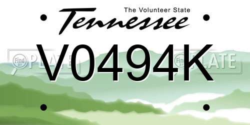 V0494K Tennessee License Plate