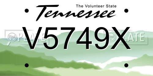 V5749X Tennessee License Plate