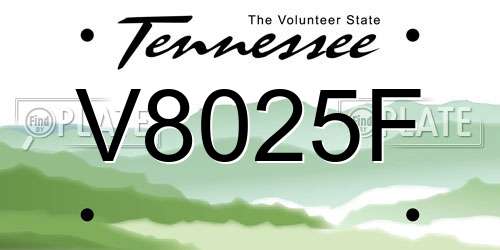 V8025F Tennessee License Plate