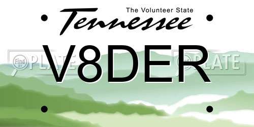 V8DER Tennessee License Plate