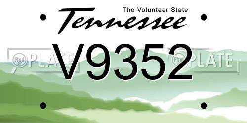 V9352 Tennessee License Plate