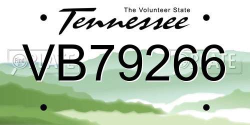 VB79266 Tennessee License Plate