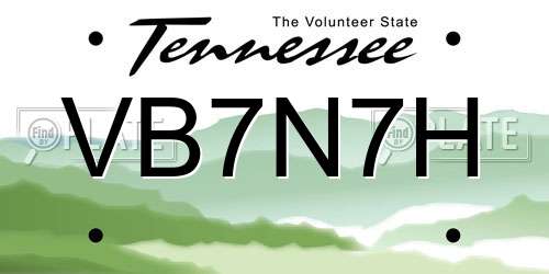 VB7N7H Tennessee License Plate