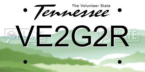 VE2G2R Tennessee License Plate
