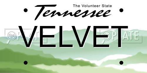 VELVET Tennessee License Plate