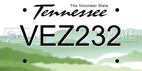 VEZ232 Tennessee License Plate