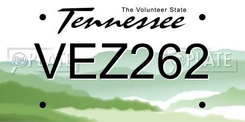 VEZ262 Tennessee License Plate