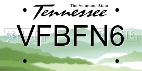 VFBFN6 Tennessee License Plate