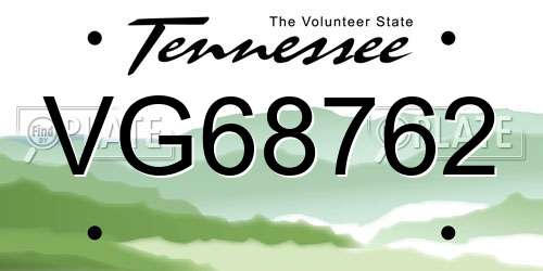 VG68762 Tennessee License Plate