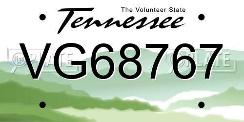 VG68767 Tennessee License Plate