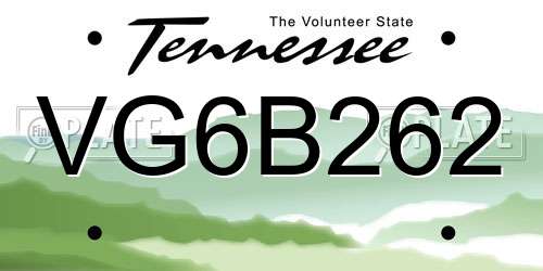 VG6B262 Tennessee License Plate