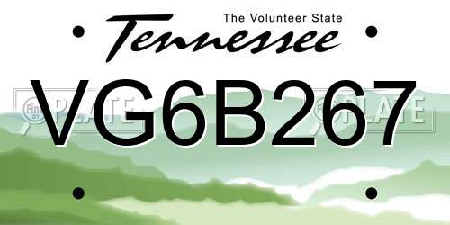 VG6B267 Tennessee License Plate