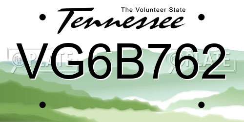 VG6B762 Tennessee License Plate