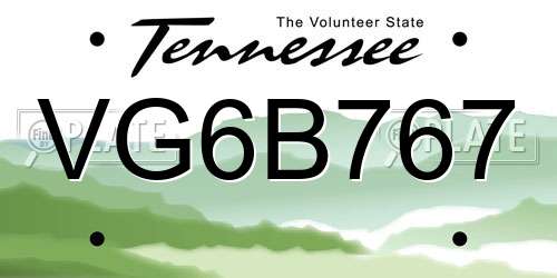 VG6B767 Tennessee License Plate